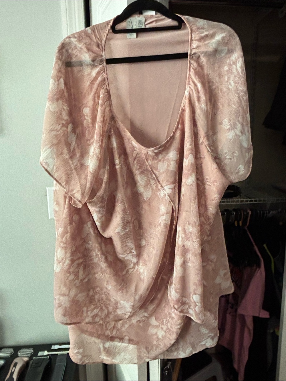Joie Blush Floral Draped Scoop-Neck Blouse